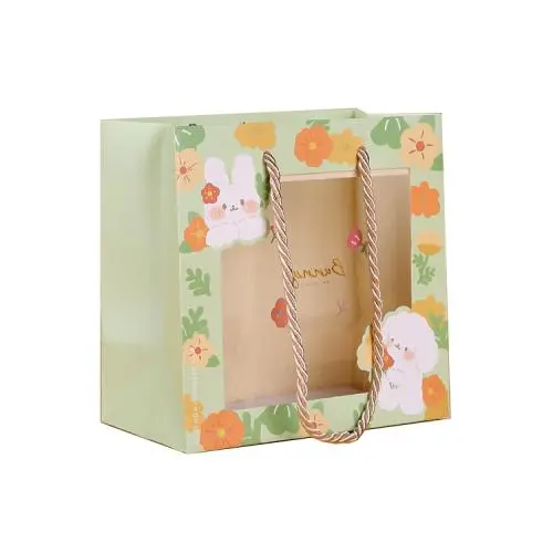 Wholesale Custom Low Price Recyclable Portable Clear Window Paper Gift Bag Packaging Handles Wholesale Custom Low Price Recyclable Portable Clear Window Paper Gift Bag Packaging Handles