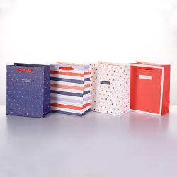 Customized Classic Portable Recycled Striped Wave Dot Boutique Shopping Paper Gift Bags Packaging