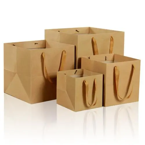 Sac Cadeau en Carton Kraft Recyclé Écologique Portable avec Poignée en Ruban – Vendu Très Bien pour l'Emballage de Fleurs
