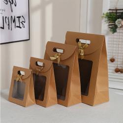 Wholesale Environmental Portable Window Brown Kraft Paper Gift Packaging Bag With Custom Design Logo