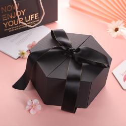 High Quality Luxury Polygonal Hexagonal Easy Shipping Valentine Custom Gift Box With Ribbon Tie