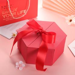 High Quality Luxury Polygonal Hexagonal Easy Shipping Valentine Custom Gift Box With Ribbon Tie