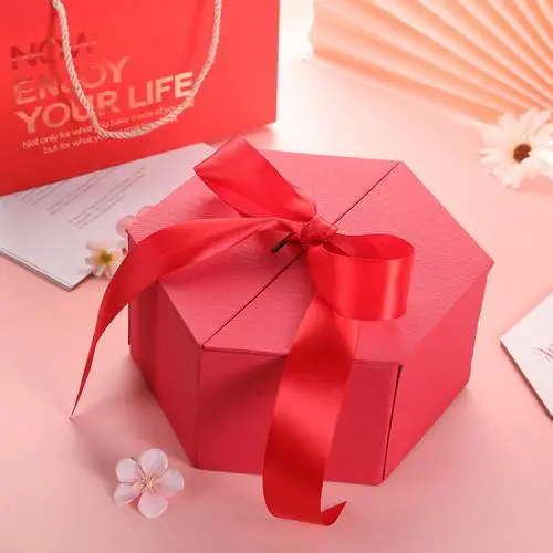 High Quality Luxury Polygonal Hexagonal Easy Shipping Valentine Custom Gift Box With Ribbon Tie High Quality Luxury Polygonal Hexagonal Easy Shipping Valentine Custom Gift Box With Ribbon Tie