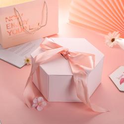 High Quality Luxury Polygonal Hexagonal Easy Shipping Valentine Custom Gift Box With Ribbon Tie