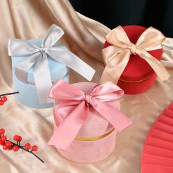 Wholesale high quality universal custom luxury round shaped rigid gift box packaging with ribbon ties