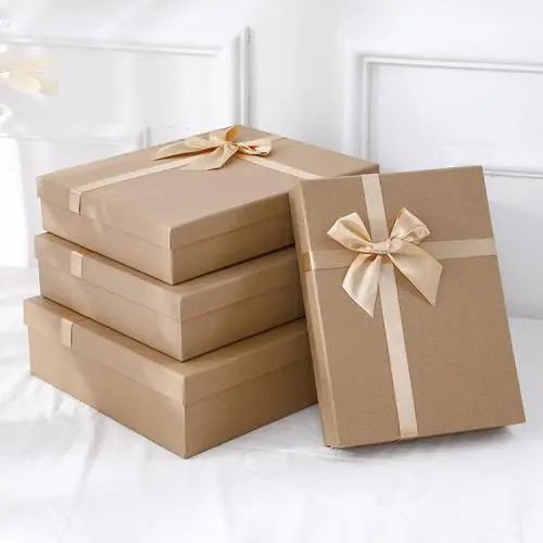 Elegant Eco-friendly Hot Sale Kraft Packaging Paper Boxes Cover And Tray With Bowknot Ribbon Elegant Eco-friendly Hot Sale Kraft Packaging Paper Boxes Cover And Tray With Bowknot Ribbon