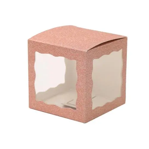 Boîte d'emballage personnalisée rose écologique en papier artistique avec fenêtre, pour cadeaux et cosmétiques.