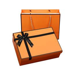 Customized Wholesale Luxury Low Price Large Orange Romantic Rigid Cardboard Gift Box Packaging With Handle