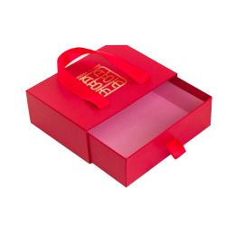 High Quality Customized Elegant Red Rigid Hard Gift Drawer Packing Boxes With Handle