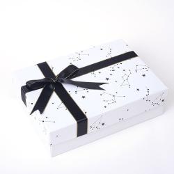Manufacture Customized Elegant Fancy Black White Paper Box Set Rigid Cardboard Paper Packing Box With Ribbon