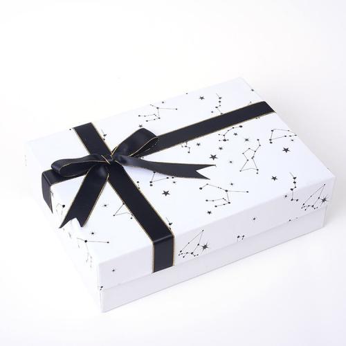 Manufacture Customized Elegant Fancy Black White Paper Box Set Rigid Cardboard Paper Packing Box With Ribbon