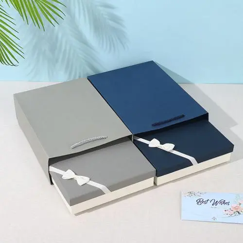 Environmentally friendly recycled materials card board rigid gift box with ribbon Environmentally friendly recycled materials card board rigid gift box with ribbon