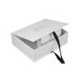 High Quality Customized  luxury  white  romantic glossy cardboard gift box custom logo  with black ribbon ties
