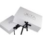 High Quality Customized  luxury  white  romantic glossy cardboard gift box custom logo  with black ribbon ties