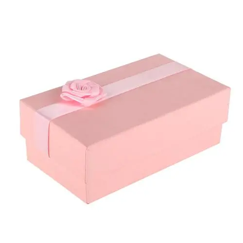 Rectangle Ribbon Gift Box Packaging Cardboard Folding Pink Gift Box With Lid