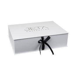 High Quality Customized  luxury  white  romantic glossy cardboard gift box custom logo  with black ribbon ties