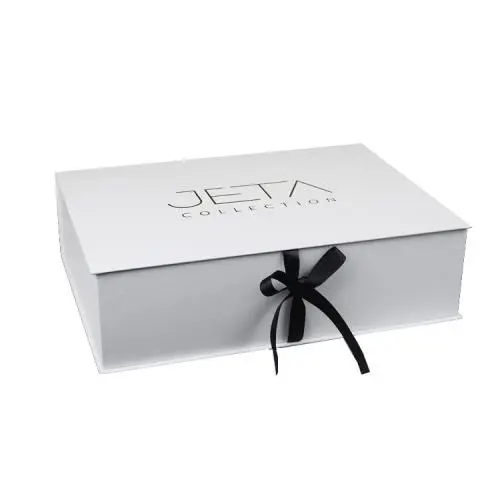 Hochwertige, individuell gestaltete Luxus-Weiß-Romantik-glänzende Karton-Geschenkbox mit schwarzem Satin-Band.