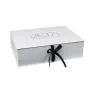Hochwertige, individuell gestaltete Luxus-Weiß-Romantik-glänzende Karton-Geschenkbox mit schwarzem Satin-Band.