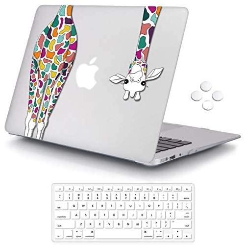 iCasso MacBook Air 13 inch Rubber Coated Soft Touch Hard Shell Protective Case Cover for MacBook Air 13 Inch Model A1369/A1466 with Keyboard Cover - Colorful Giraffe