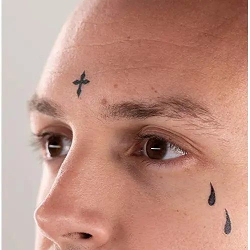 Thug Ink Vorübergehende Tattoos - Band I - 10 Vorübergehende Tattoos ~ Gesichtstätowierungen ~ Träne, Kreuz, Gebetshände etc~ Thug Life ~ Fake Tattoos ~ Wasserübertragungstätowierungen