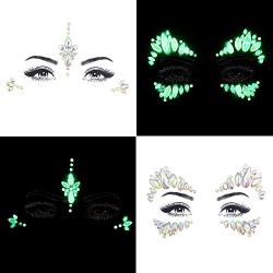 Noctilucent Face Gems Luminous Temporary Tattoo Stickers Acrylic Crystal Glitter Stickers Waterproof Face Jewels Rainbow Tears Rhinestone for Party, Rave Festival, Dress-up of ZLXIN(8 Pcs A Set)