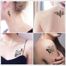 Temporary Tattoos Black Fake Tattoo Stickers Words Flowers Tree Owl Body Hand Neck Wrist Art Fashion Tattoos Removable Waterproofing 30 Sheets (color 4)