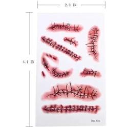 Tinuos Horror Realistic Fake Bloody Wound Stitch Scar Scab Waterproof Temporary Tattoo Sticker Halloween Masquerade Prank Makeup Props-5PC