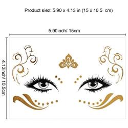 Konsait 8 Sheets Face Tattoo Sticker Metallic Temporary Transfer Tattoo Waterproof Face Jewels for Women Girls Make Up Dancer Costume Parties, Shimmer Glitter Gold Tattoos,Scale Tears Butterfly Freckl