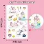 150 Pièces Tatouages Temporaires Étoilés pour Enfants, Stickers de Tatouage Faux Mignons pour Garçons et Filles, Décorations pour Fêtes d'Anniversaire, Cadeaux Favors avec Licorne Dino Sirène Construction Espace - 12 Feuilles