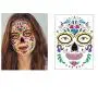 Tote Día de Muertos Schädel Temporäres Gesicht Tätowier-Set 4 Blätter Halloween Temporäre Gesichtstätowier-Aufkleber Dekoration Halloween Maskenball Party Zubehör