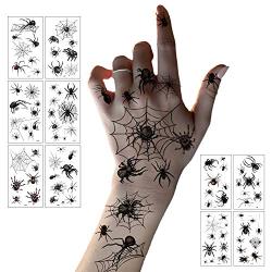 LessMo Halloween Spider Stickers, 10 Sheet Spider Web Tattoo Sticker, Face Arm Back Wrist Body Stickers, Waterproof, Temporary, for Adult Kids, Halloween Party, Costume Cosplay Accessories