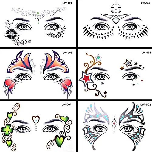 Stickers Artistiques pour Visage - Piou Piou pour Femmes, Tatouages Temporaires Waterproof, 6 Pièces Stickers Artistiques pour Visage - Piou Piou pour Femmes, Tatouages Temporaires Waterproof, 6 Pièces