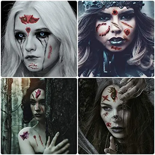 Halloween Temporäre Narben- und Insekt-Tätowiersticker – Fake Blutungswunde mit Krusten-Decals für Maskenball-Streiche, Bühnenillusionen, Make-up, Zombie-Party-Dekorationen