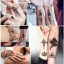 Yazhiji 32 Blatt Temporäre Tattoos, 8 Blatt Fake Körper Arm Brust Schulter Tattoos für Männer Frauen mit 24 Blatt Kleine Schwarze Temporäre Tattoos