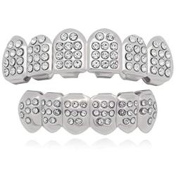 LuReen 14k Gold 6 Teeth Grillz Hip Hop Joker Diamond Top & Bottom Teeth Caps Grillz Set