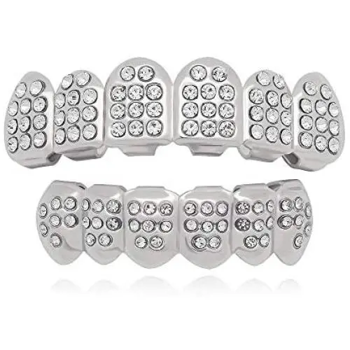LuReen 14k Gold 6 Teeth Grillz Hip Hop Joker Diamond Top & Bottom Teeth Caps Grillz Set LuReen 14k Gold 6 Teeth Grillz Hip Hop Joker Diamond Top & Bottom Teeth Caps Grillz Set