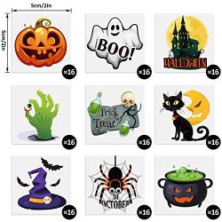 144 Pieces Halloween Temporary Tattoos Kid Adult Halloween Themed Tattoos Waterproof Temporary Tattoos Stickers Party Decoration Supplies for Halloween Party Favor, Treats, Decor, Goodie Bag, 9 Styles