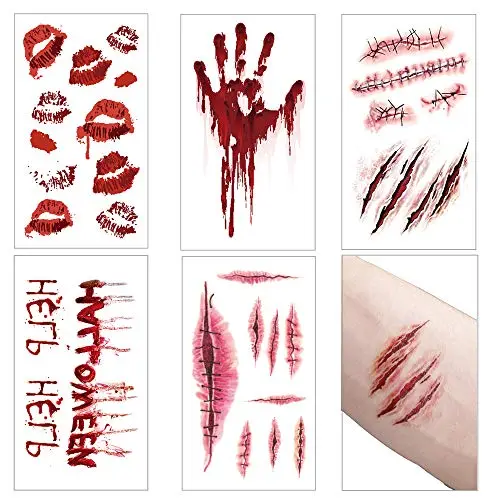 Étiquettes Tattoo Temporaires Halloween 3D - 10 Feuilles - Nouvelles pour 2021 - Étiquettes Temporaires Effrayantes Halloween pour Hommes Femmes Adultes Décoration Cosplay Halloween
