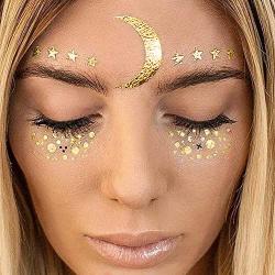 Face Tattoo Sticker Metallic Shiny Temporary Water Transfer Tattoo for Professional Make Up Dancer Costume Parties, Shows Gold Glitter