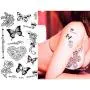 Kleine, temporäre Tattoos für Frauen Realistische Kleine Tattoo Körperkunst Aufkleber Sexy Fake Tattoos Lippen Blatt Blume Schwarz Tattoo Wasserdicht Temp Tattoos Aufkleber (30 Blätter)