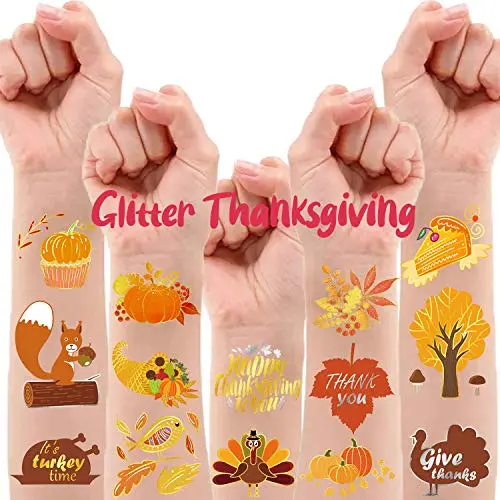 32 Metallic Glitter Glitzer-Tattoos für Kinder, Herbst Party Dekorationen, Herbst Kürbisfestliche Überraschungen, Herbst Aufkleber für Jungen und Mädchen