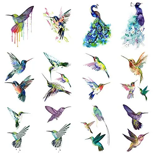 Autocollants temporaires de colibris WYUEN 12 pièces pour femmes et hommes, art corporel, adultes, étanches, faux tatouages, 9,8 x 6 cm (FW12-13)