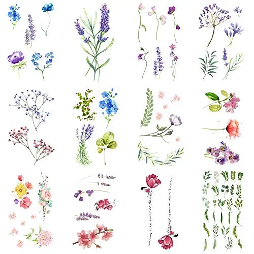12 Stück/Menge Blume Temporäre Tattoosticker für Damen und Herren, Fake Tattoo Körperkunst, wasserdichte Handtattoos, 9,8 x 6 cm (FW12-04)