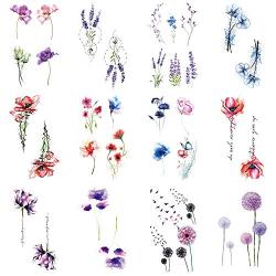 WYUEN 12 PCS/lot Flower Temporary Tattoo Sticker for Women Men Fake Tatoo Body Art Adult Waterproof Hand Stickers 9.8X6cm (FW12-44)