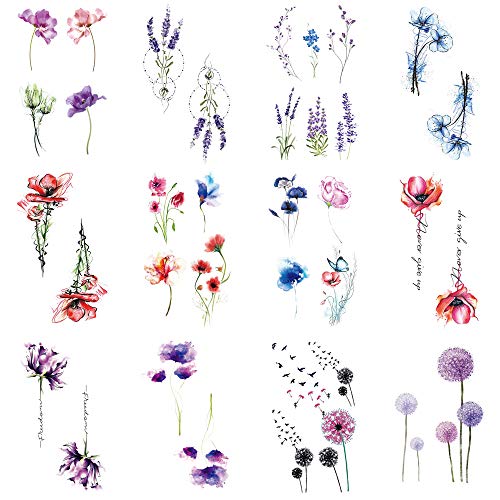 WYUEN 12 PCS/lot Flower Temporary Tattoo Sticker for Women Men Fake Tatoo Body Art Adult Waterproof Hand Stickers 9.8X6cm (FW12-44)