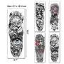 Leoars 4 Sheets Large Arm Temporary Tattoos and 4 Sheets Full Arm Sleeve Tattoo Sticker, Black Animal Eye Flower Fake Tattoos Sleeve Body Art for Women Men