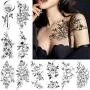 10 Sheets Large 3D Flower Temporary Tattoo, Rose Peony Petal Leaf Sketch Fake Tattoo Sticker for Women Lady Girls, Waterproof Body Art on Arm Shoulder Wrist Clavicle