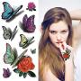 3D Colorful Butterfly Temporary Tattoos for Women - Rose Feather Animals Written Words Flowers Sexy Body Chest Back Shoulder Stickers Waterproofing (style 2)