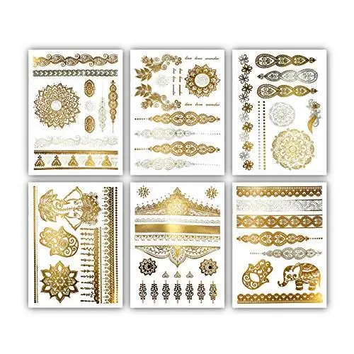 Terra Tattoos Temporary Henna Metallic Tattoos - Over 75 Mandala Tattoos (Gold)