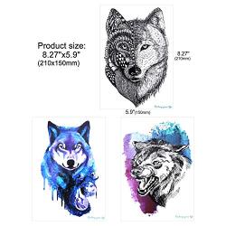 Konsait 9 Sheet Wolf Temporary Tattoo Sticker for Adult Women Men Fashion Body Art Waterproof Temporary Tattoo Fake Tattoo Arm Hand Back, 21X15cm